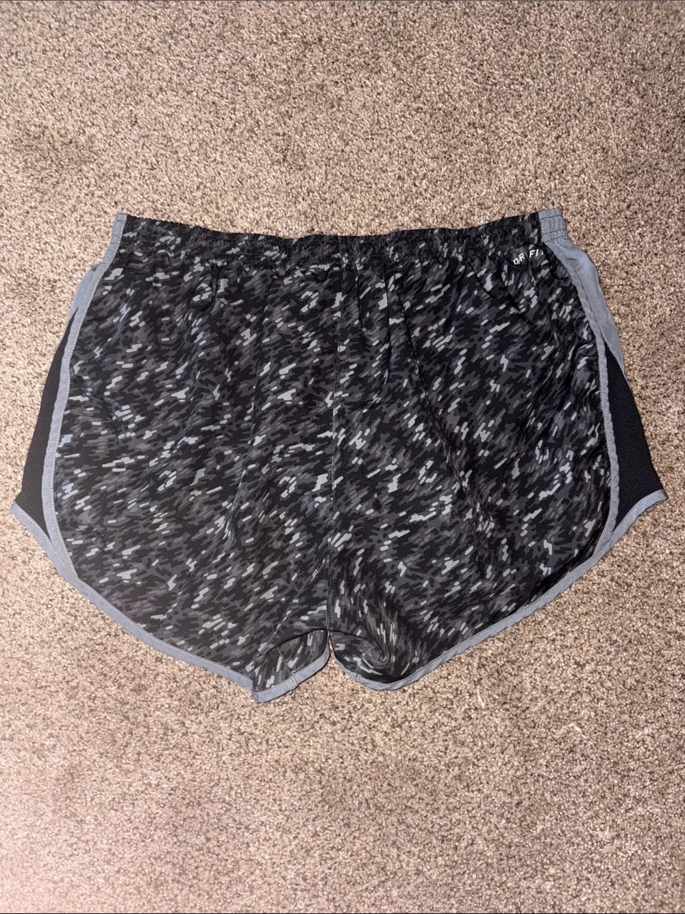 Nike Dri-Fit Women’s Black Heathered Athletic Shorts with Grey Trim